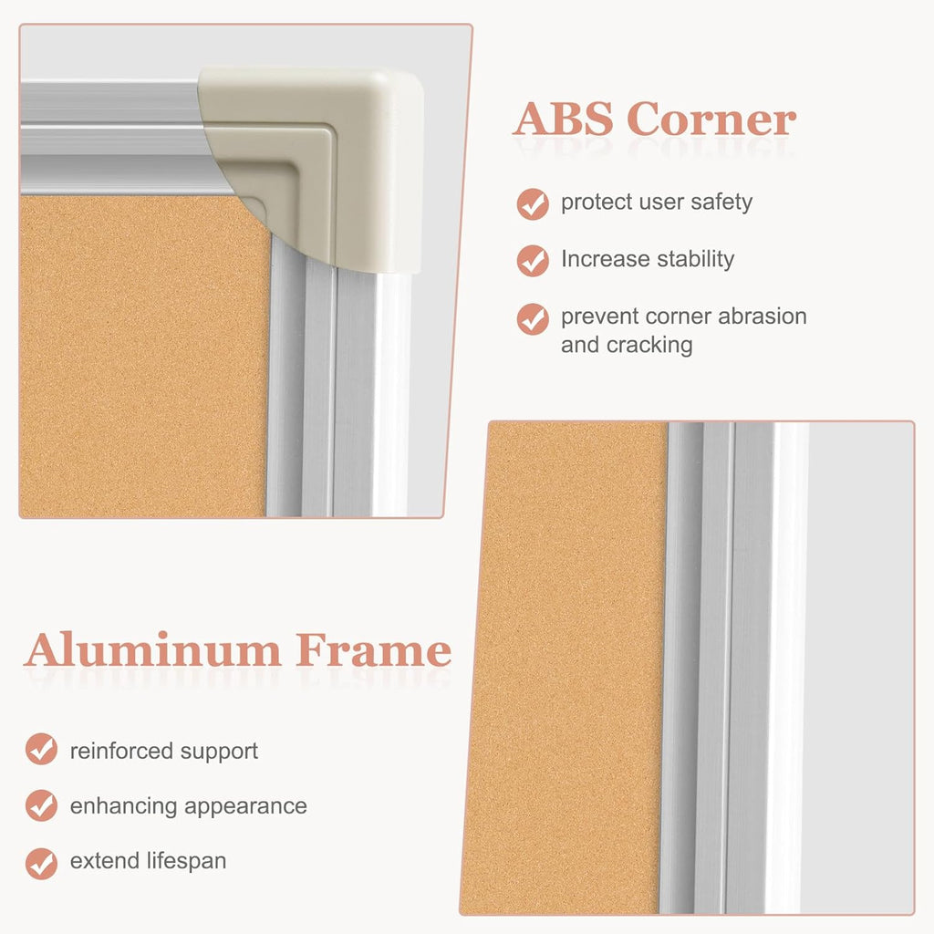 Double-Sided Large Cork Board, 48" x 36" Foldable Hanging Aluminum Framed Bulletin Board, Vision Board Pin Board Corkboards for Walls, Office, School Decor, 20 Pushpins
