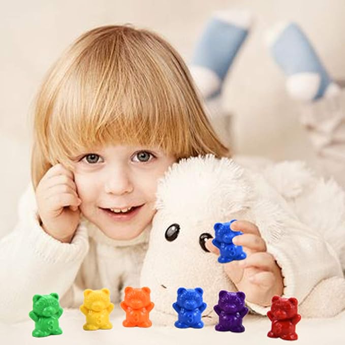 Timoo 120 Pcs Rainbow Counting Bears Math Manipulatives Color Sorting Bears Counting Bears for Toddlers (Green & Purple & Blue & Orange & Red & Yellow)