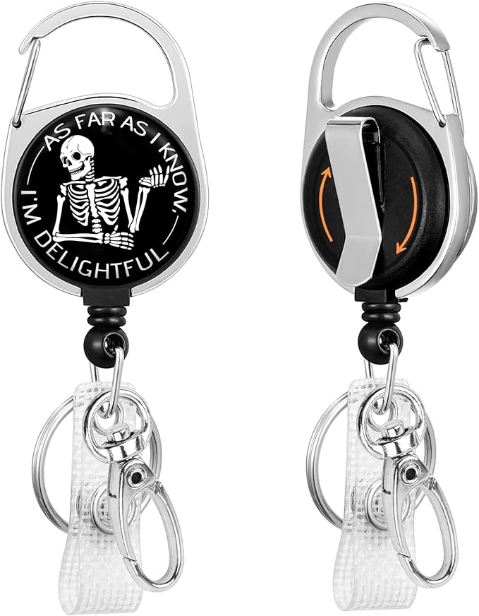 Funny Nurse Badge Reel Retractable Heavy Duty with 360°Swivel Carabiner Clip, Sarcastic Xray ID Badge Holder Retractable, Nurse Teacher ID Card Holder Retractable Keychain Skeleton Name Badge Clip