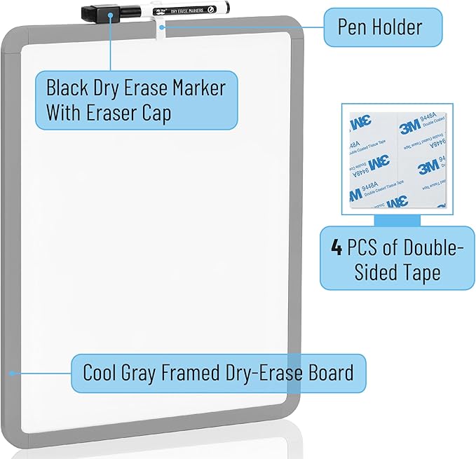 Mr. Pen- Dry Erase Board, 14” x 11” with a Black Dry Erase Marker, Gray Frame, Small White Board, White Board for Kids, White Board for Students, Small Dry Erase Board, Mini White Board
