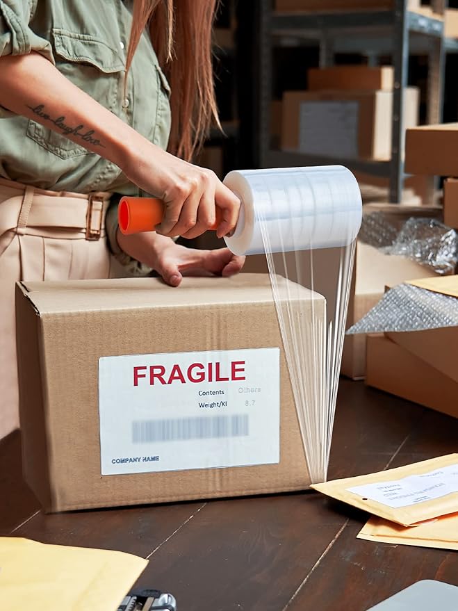 JARLINK 4 Pack Plastic Film Roll with Plastic Handles, 60 Gauge Thick, 5" x 1000ft Plastic Pallet Film, Industrial Strength Stretch up to 500% Stretch for Moving, Packing, Wrapping, and Shipping