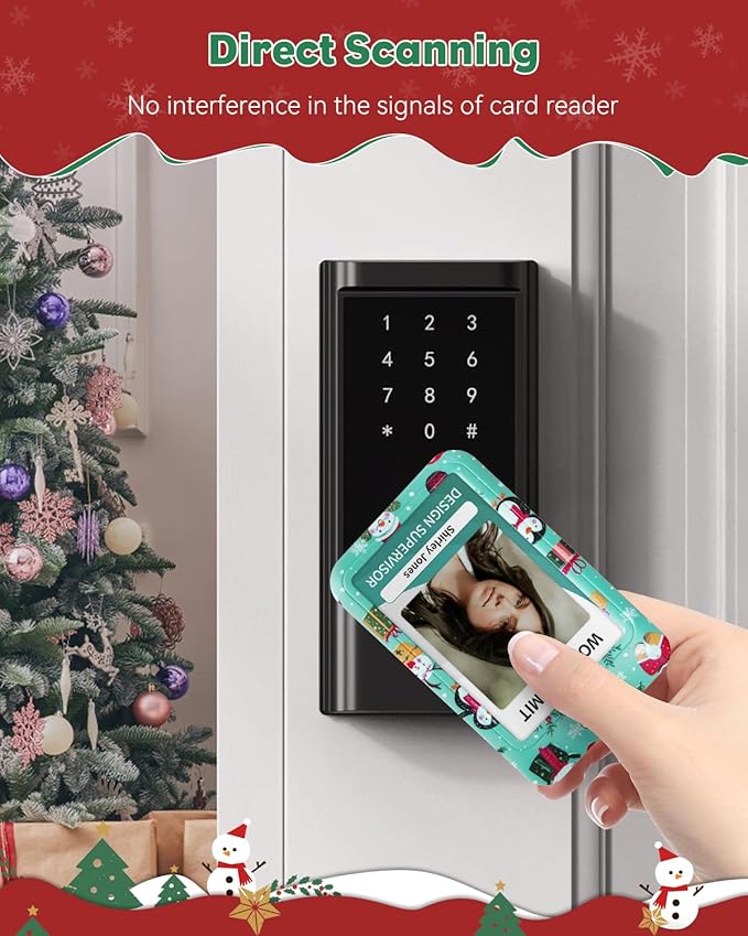 Uniclife 2 Pack Christmas Sliding Badge Holder Hard ID Card Holder with Cartoon Santa Claus & Snowman Patterns Vertical Card Protector with Retractable Badge Reel Carabiner & Detachable Lanyard Strap