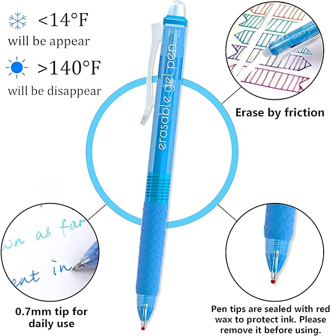 Vanstek 22 Colors Retractable Erasable Gel Pens Clicker, Fine Point(0.7), Make Mistakes Disappear, Premium Comfort Grip for Drawing Writing Planner and Crossword Puzzles