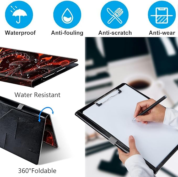 Red Dragon PU Leather Padfolio Clipboard Notepad with Pen Loop and Elastic Strap Interview/Resume Document Organizer for Business School Office