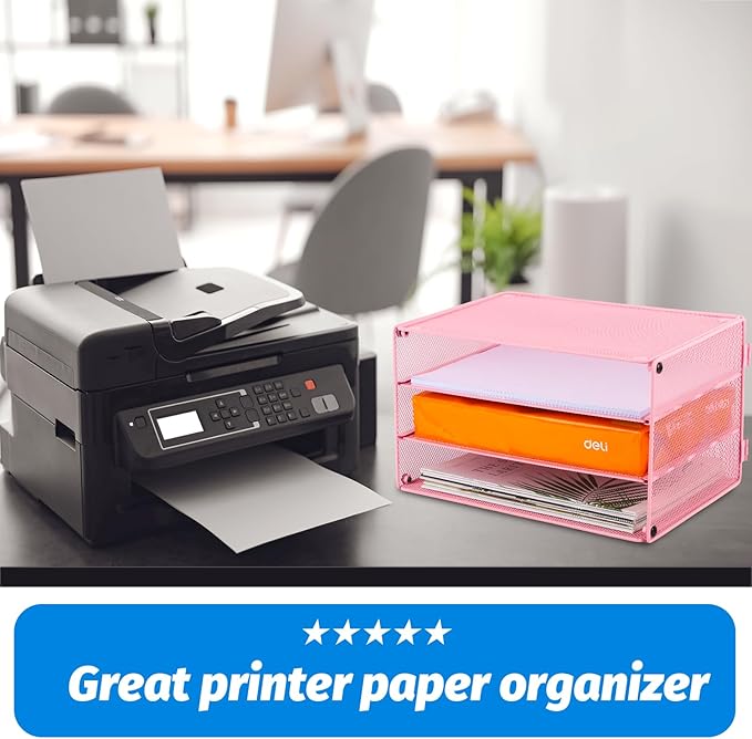 EASEPRES 3 Tier Paper Organizer Tray, Pink