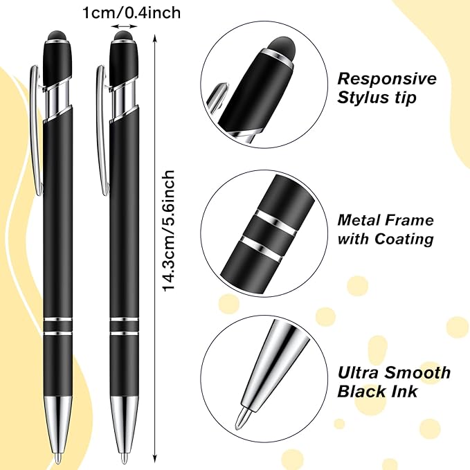 Zonon 38 Pieces Rubberized Ballpoint Pen with Stylus Tip Stylish Metal Pen Capactive Styli with Soft Rubberized Grip, Black Ink for Most Devices(Black)