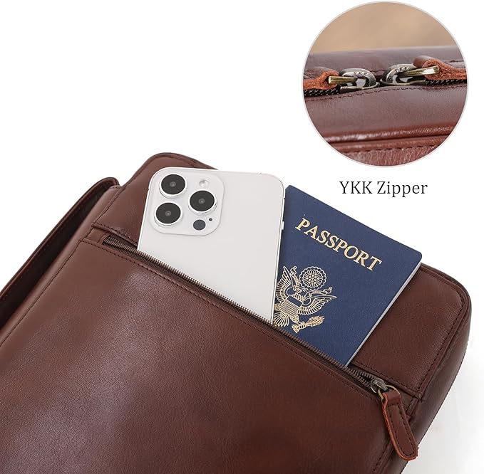 Polare Cowhide Leather Bible Cover Church Bag Bible Protective Book Holder Carrying Case Folder Organizer Portfolio (Coffee)