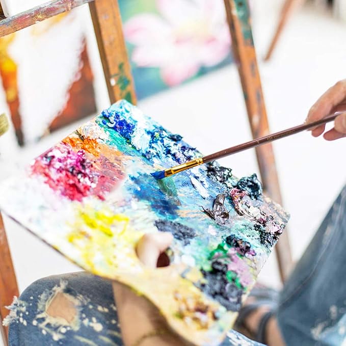 Transon 16pcs Professional Long Artist Paint Brush Set with Brush Case Assorted for Acrylic Watercolor Gouache Oil Tempera and Body Painting