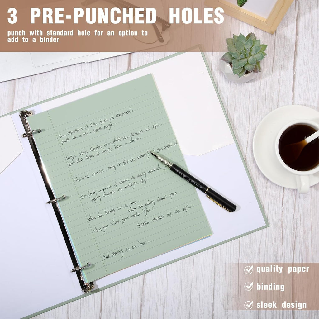 PerKoop 12 Pack 600 Sheets Colored Lined Paper Bulk Wide Ruled 8 x 10.5 Inches, Pastel Loose Leaf Notebook Paper 3 Hole Punched Filler for Back School Classroom Supplies(Morandi Color)