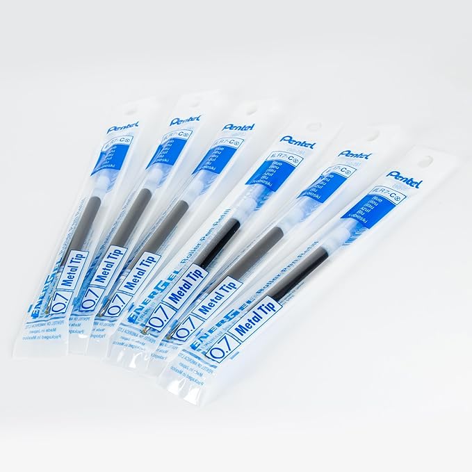 Pentel Refill Ink - For EnerGel Gel Pen, 0.7mm Metal Tip, Medium, Blue Ink, Pack of 6 Refills(LR7-6C)