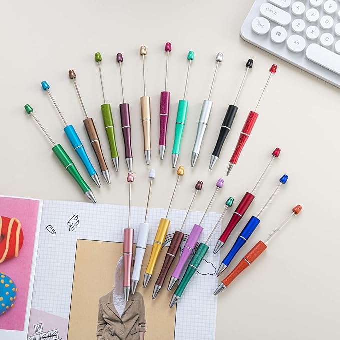 PASISIBICK 20 Colors Plastic Beadable Pens, Assorted Bead Pens for DIY PPL Gift with Shaft Black Ink, 20 Pieces