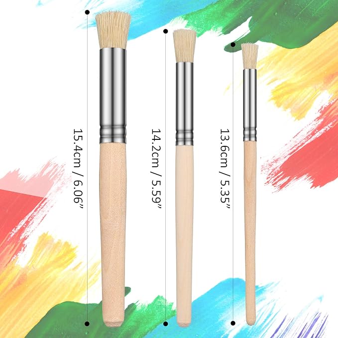 Wooden Stencil Brushes Natural Stencil Bristle pens Dome Art Painting pens Wood Template Brush for Acrylic Oil Watercolor Art Painting DIY Crafts Card Making Supplies, 3 Sizes(12 Pieces)