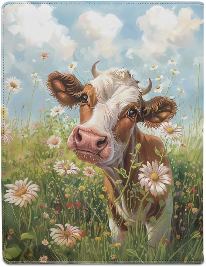 Office Folder Cow Daisy Print PU Leather Padfolio with A4 Size Clipboard Clip for Business Resume Interview Document Sleeve Binder Folder for Men/Women