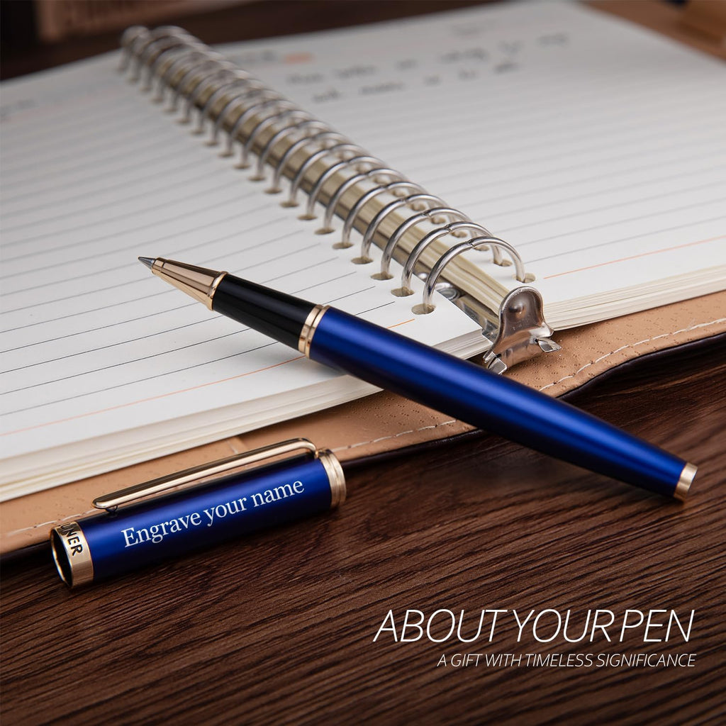BEILUNER Blue Personalized Pen,Stunning Luxury Lacquer With 24K Gold,Schneider Ink Refills,Multiple Fonts To Custom Rollerball,Gift Pen For Men & Women,Executive,Graduation,Christmas,Nice Fancy Pens