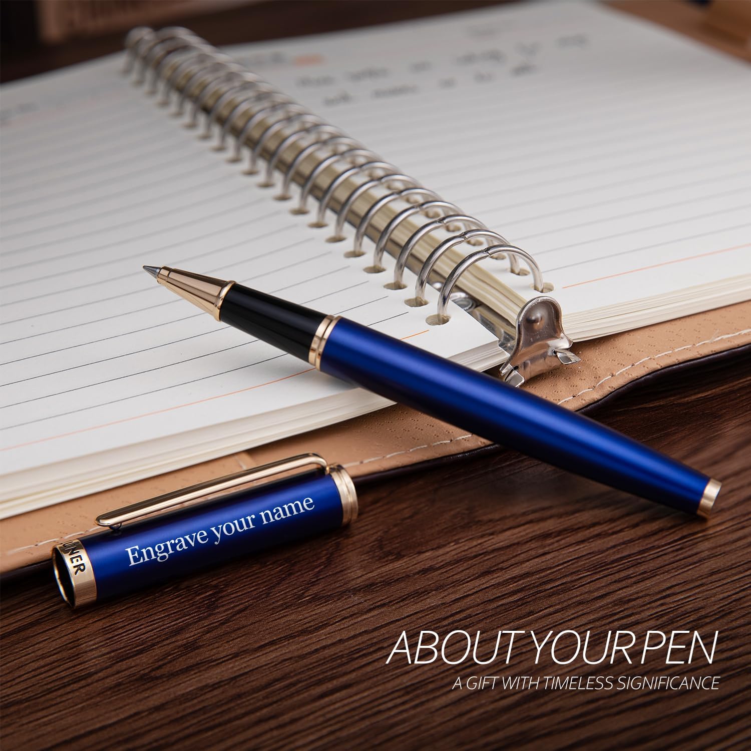 BEILUNER Blue Personalized Pen,Stunning Luxury Lacquer With 24K Gold,Schneider Ink Refills,Multiple Fonts To Custom Rollerball,Gift Pen For Men & Women,Executive,Graduation,Christmas,Nice Fancy Pens