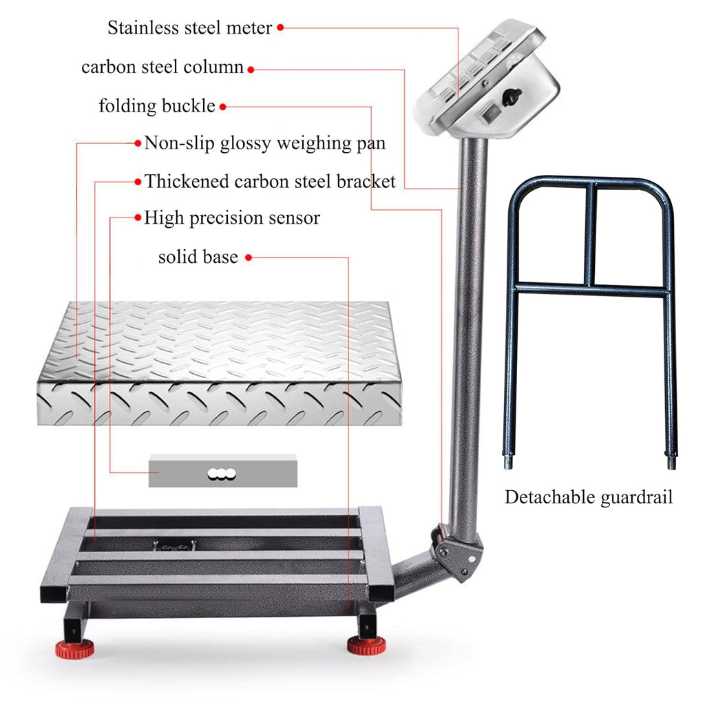 660LB Industrial Platform Scale with Removable Guardrail LB/KG Weight Computing Digital Scale Floor Platform Scale Perfect for Postal Luggage Shipping Mailing Weighing