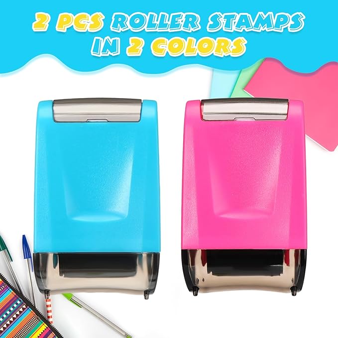 Sherr 2 Handwriting Line Stamp Roller Dashed Handwriting Lines Practice Roller Stamp for Kids, Teachers Kindergarten Education Classroom Back to School Need(2.72 x 2.44 x 1.54 Inch,Blue, Pink)