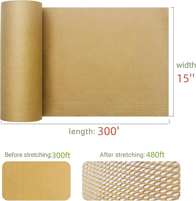 Moving Dish Packing Kit Plate Protector Sleeve, Packing Supplies for Dishes, Honeycomb Wrapping Paper Roll 15 inch *300 Feet Large Bubble Cushion Wrap Shipping Material for Fragile Items