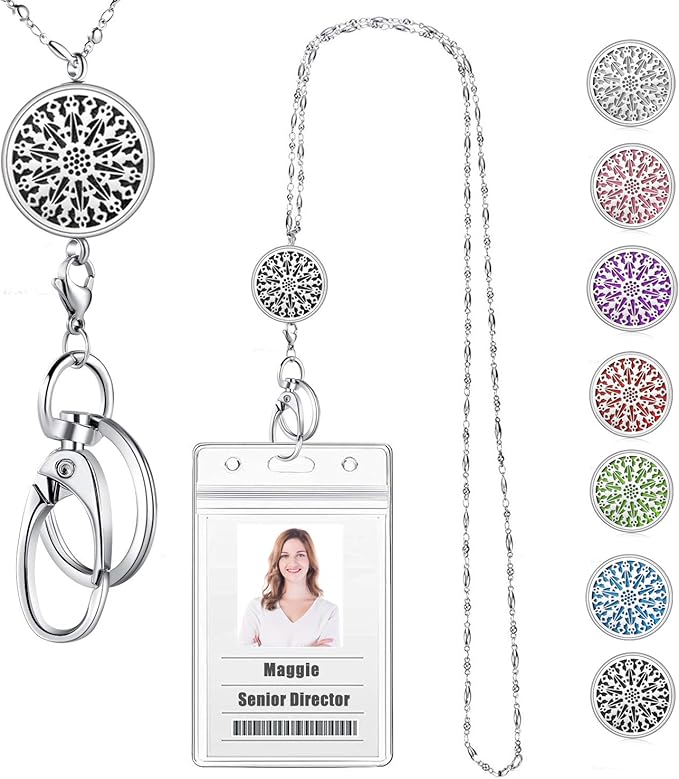 Lanyards for ID Badges - Lanyards for Women - Teacher Lanyard Strong Stainless Steel Badge Necklace Lanyard Keychain Nurse Gifts Fashion Office Work Jewelry Silver Chain ID Badge Holder with Lanyard