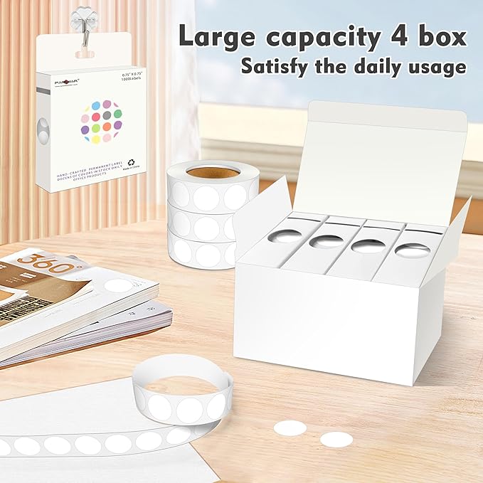 PARLAIM 3/4 Inch Roll Color Coding Labels,4000 per/4 Rolls Round Adhesive Color Coding Circle Dot Stickers for Office Home (White)