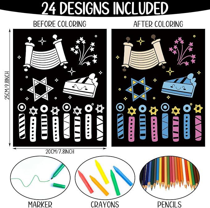 Zhanmai 48 Pcs Color Your Own Fuzzy Hanukkah Posters Happy Hanukkah Fuzzy Velvet Coloring Posters DIY Felt Craft Coloring Posters Crafts for Chanukah Home Holiday Party Activities