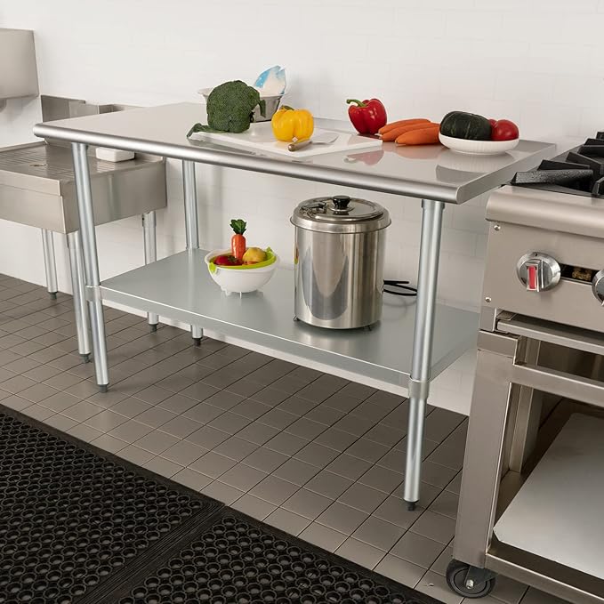 HARDURA Stainless Steel Table 24X60 Inches with Undershelf and Galvanized Legs NSF Heavy Duty Commercial Prep Work Table for Restaurant Kitchen Home and Hotel