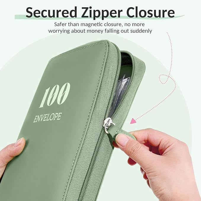 Sooez Savings Challenges Book with Extra Pocket Storage, Zipper Closure 100 Envelopes Money Saving Challenge, PU Saving Binder with Cash Envelope & Laminated Tracker for Cash Bill, 8.3”x 10.5”, Pink