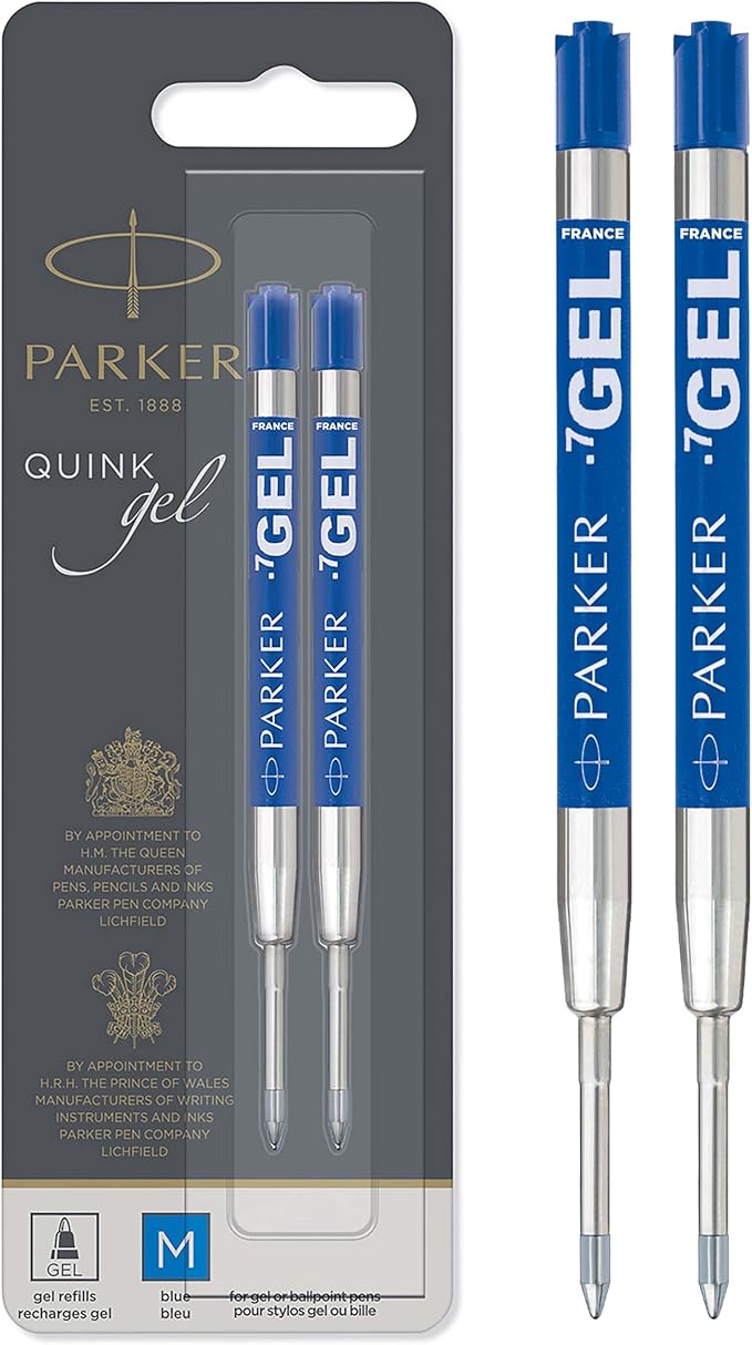 Parker Refill for Parker Retractable Gel Ink Roller Ball Pens, Medium Conical Tip, Blue Ink, 2/Pack