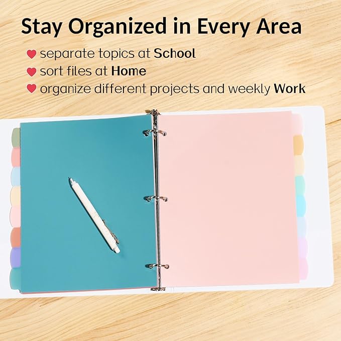 Sooez 8-Tab Durable Plastic Write & Erase Big Tab Dividers for 3 Ring Binder, Aesthetic Cute Pastel Binder Dividers for Student, Teacher, Office, Home Organizers, 2 Sets, Pastel