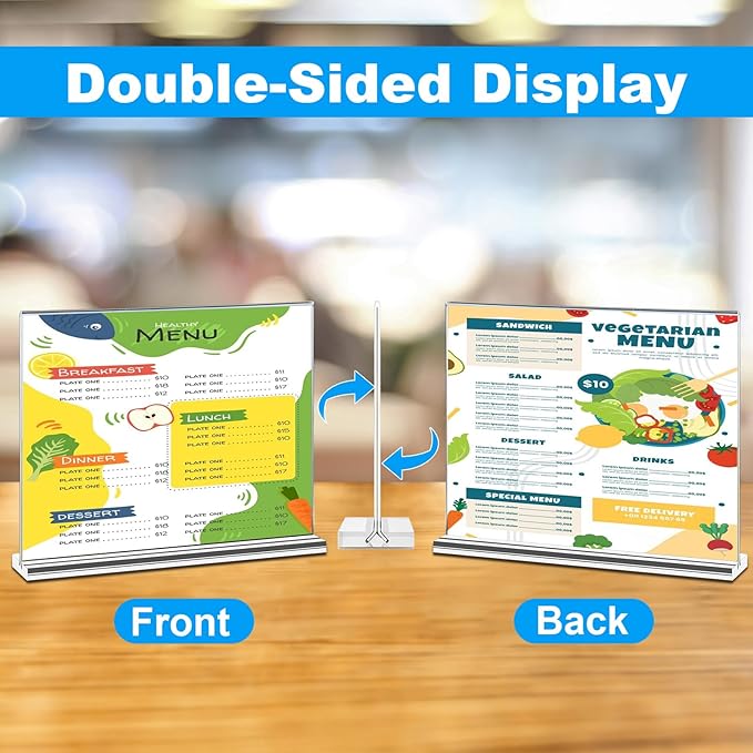 EHWINE 6 Pack Acrylic Sign Holder 8.5 x 11 Horizontal, Double-Sided Stand up Table Top Sign Holders, Clear Acrylic Picture Frame Menu Flyer Paper Holder Display Stand for Office Business Store Wedding Party