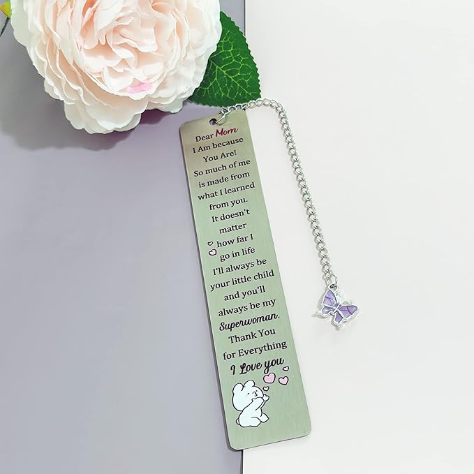 Mom Bookmarks Mothers Day Gifts Bookmarker Mommy My Greatest Superwoman Birthday Present Mum I Am Because You are Retirement Appreciate Keepsakes Christmas Thanksgiving Women Book Accessory Butterfly