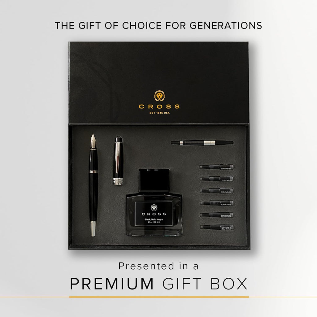 Cross Bailey Refillable Fountain Presented in a Premium Gift Box - Medium Point, Black Ink, Black