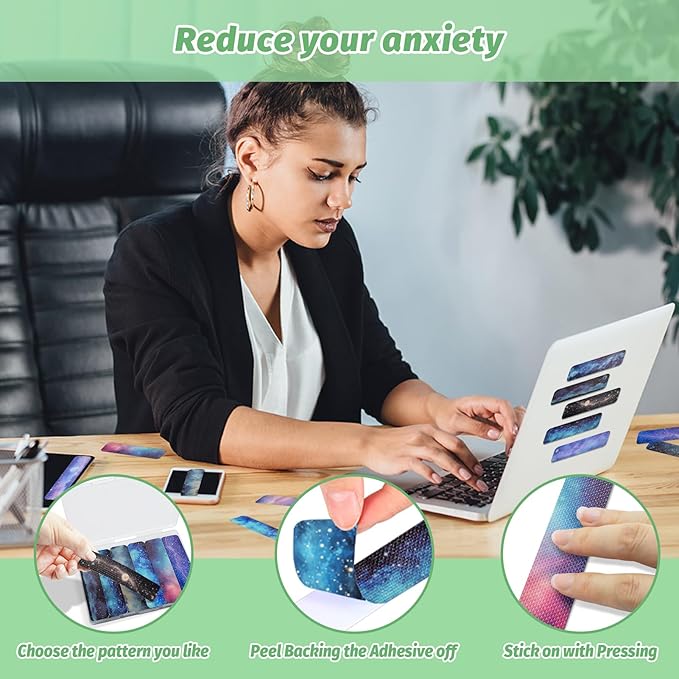 72 Pieces Anxiety Sensory Stickers with Storage Box - Calming Stickers 2 Textured Surface - Fidget Strips for Office & Classroom Desk Adult & Teen Stress (Galaxy)