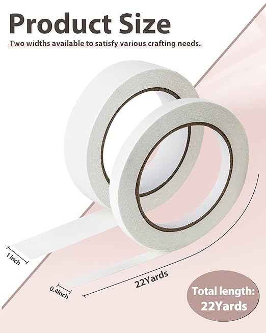 PLANTIONAL 2 Rolls Double-Sided Sticky Fabric Tape, 2/5" x 54.6 Yd & 1" x 54.6 Yd Hem Tape for No Sew, No Iron Hemming, Perfect for Pants, Crafts, and DIY Projects