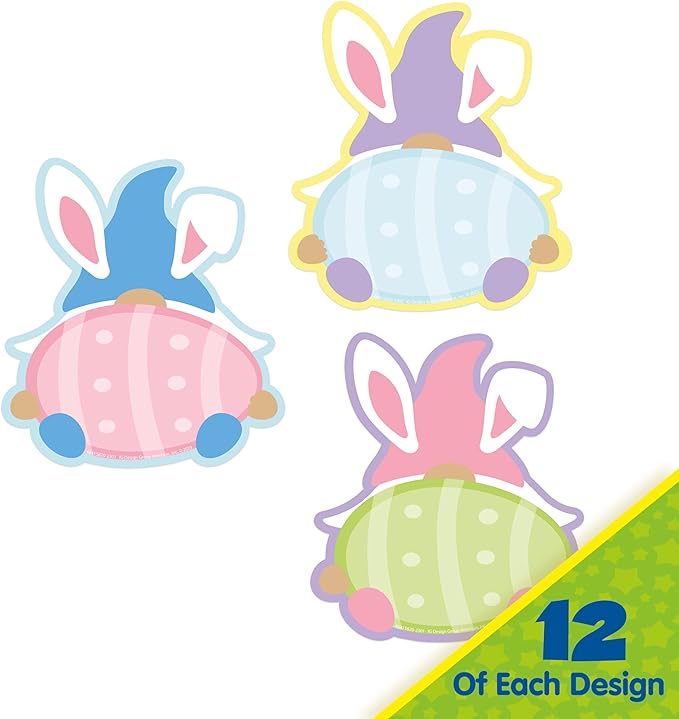 Eureka Easter Gnomes Paper Cut-Out Classroom Decorations for Teachers, 36 Pieces