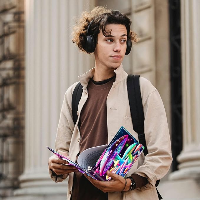 Gorgeous Mushrooms PU Leather Padfolio Clipboard Notepad with Pen Loop and Elastic Strap Interview/Resume Document Organizer for Business School Office