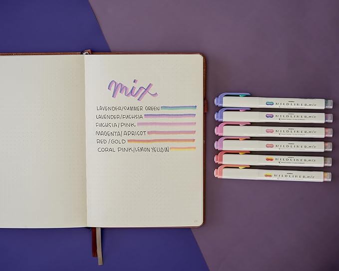 Zebra Pen Mildliner Mix Dual Color Highlighter Marker Set, Chisel Tip, Ideal for Bible Highlighting, No Bleed, Assorted Colors, 6-Pack (77706)