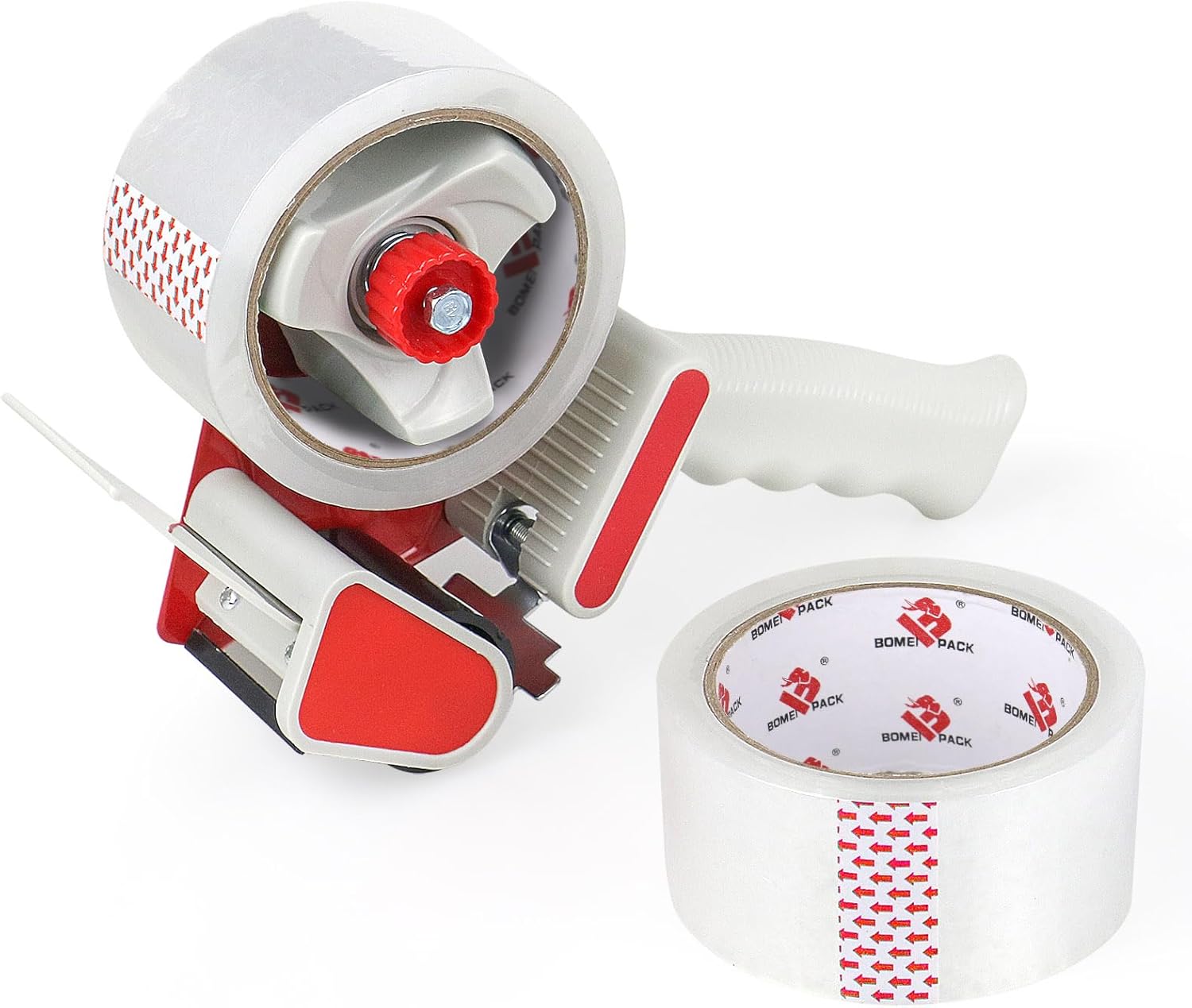 BOMEI PACK Heavy Duty Packaging Tape Dispenser, 2 Inch Tape Gun with Clear Tape, 1 Dispenser + 2 Rolls