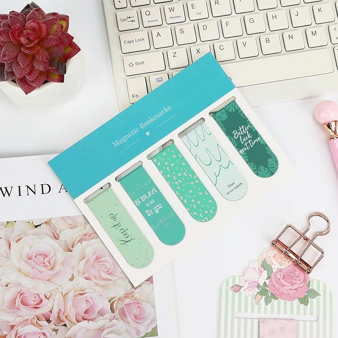 5Pcs Magnetic Bookmarks T-S Bookmarks Page Markers for Fans Readers, Women, Book Lovers, Students Teachers, Funny Office Supplies Stationery Gifts Used in Office, School, Home (Plant)