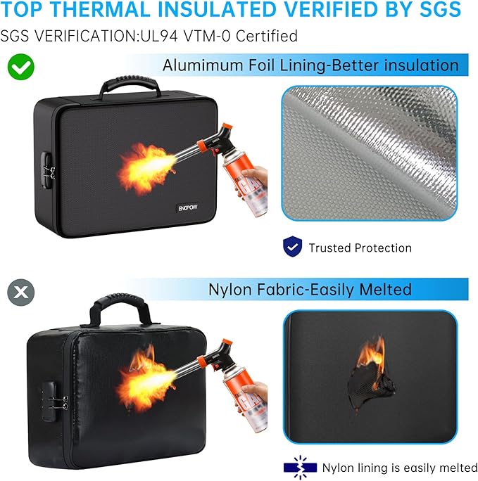 ENGPOW Fireproof Document Box with Lock, 5200℉ Soft Case Fireproof Box with 25 Colorful Pocket Accordion File Folder, Fireproof Water Resistant Safe Box File Organizer for Important Documents