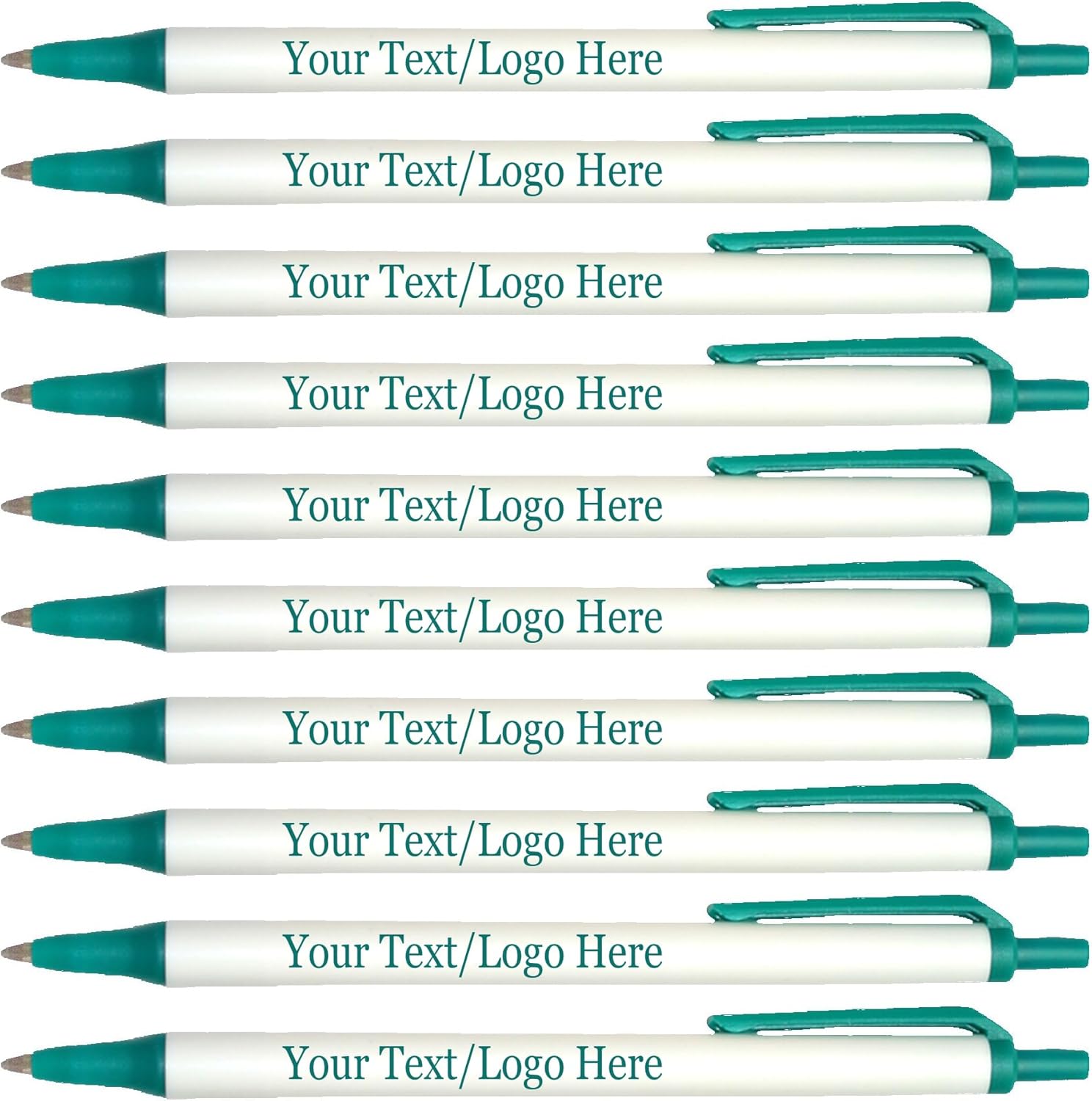 Personalized Click Stick Pens With your Custom Logo or Text-300 Pack Bulk-for Businesses, Parties, and Events, Custom Printed Retractable Slim Ballpoint Pens, Teal, Black Ink
