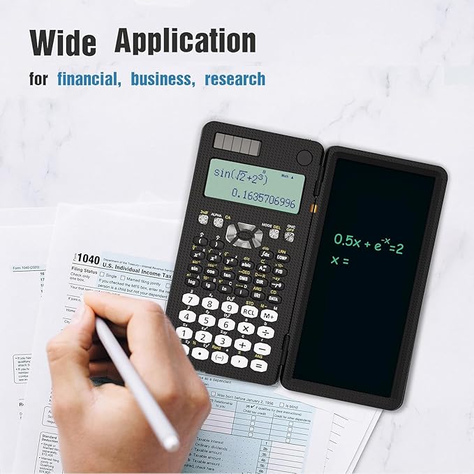 Scientific Calculator with Writing Tablet,ROATEE 991 MS Foldable 2-Line Display Science Calculator with Notepad,Middle High School Supplies for Students & College,Solar & Battery Powered,Easy to Carry