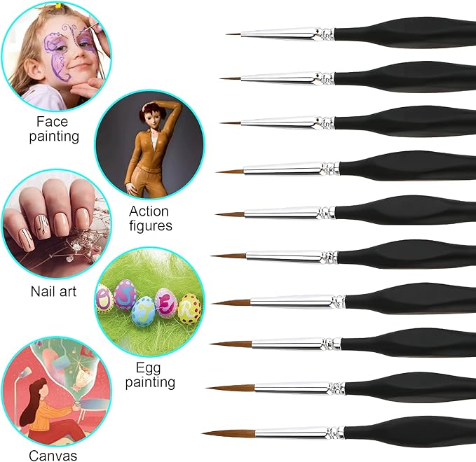 10 PCS Miniature Paint Brushes Kit, Fine Detail Painting Brush Micro Professional Tiny Paints Brush Set for Watercolor, Oil, Face, Acrylic, Nail, Line Drawing, Scale Model Painting