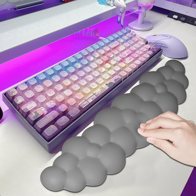 JIKIOU Upgrade Leather Cloud Keyboard Wrist Rest, Cloud Wrist Rest with Non-Slip PU Base, Comfortable Memory Foam Wrist Rest for Computer Laptop Mac Gaming Office and Pain Relief Christmas Wish Gift