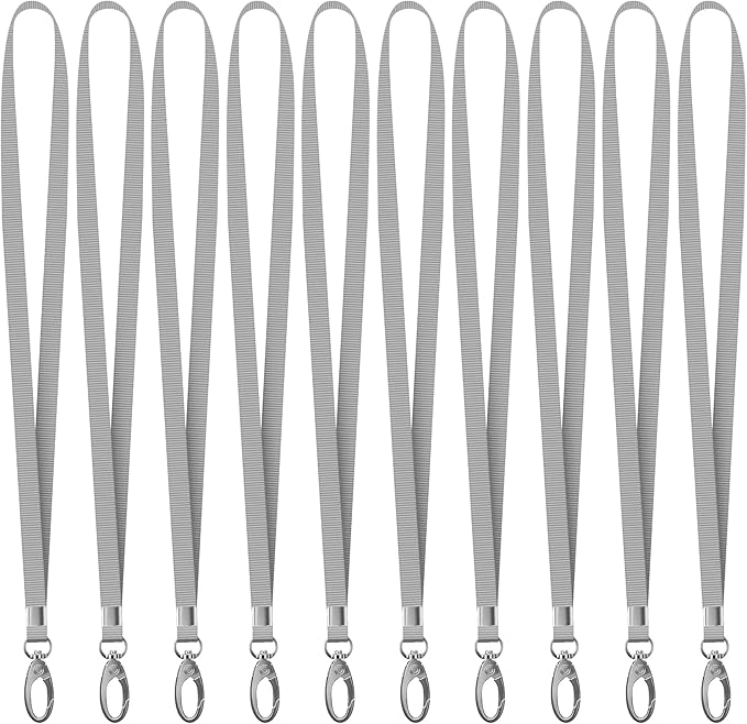 10 Pack Lanyards for ID Badges, Cruise Ship Cards, Keys, Keychain, Long-lasting Neck lanyard Strap with Clasp, Cruise Badge Key Lanyards for Men, Women, Teachers, Kids (Grey)