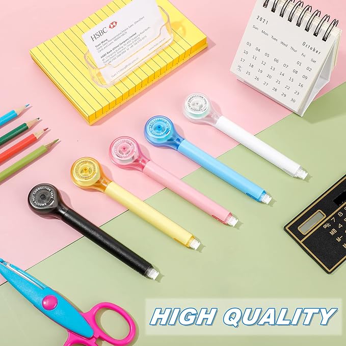Gersoniel 10 Pack Correction Tape Pen Correctional Ink Tape Push Pull Protective, Easy to Use Applicator for School Office Supplies, 0.2 x 236 Inch(Bright Color)