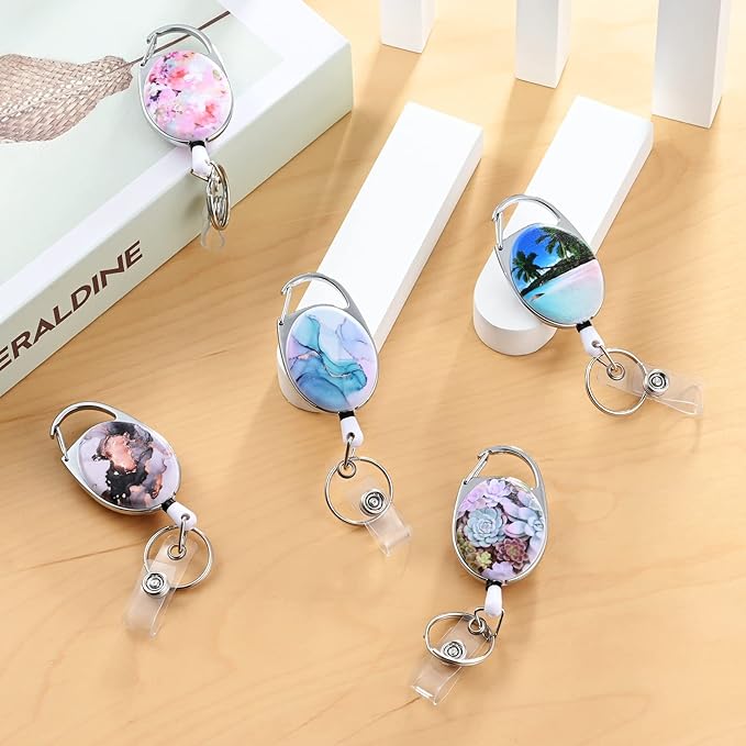 Badge Reels Retractable，Double Sided Color Print Pattern Retractable Badge Holders，with Retractable Keychain, Badge Clip and Key Ring，Durable Nylon Retractable Rope，Forest