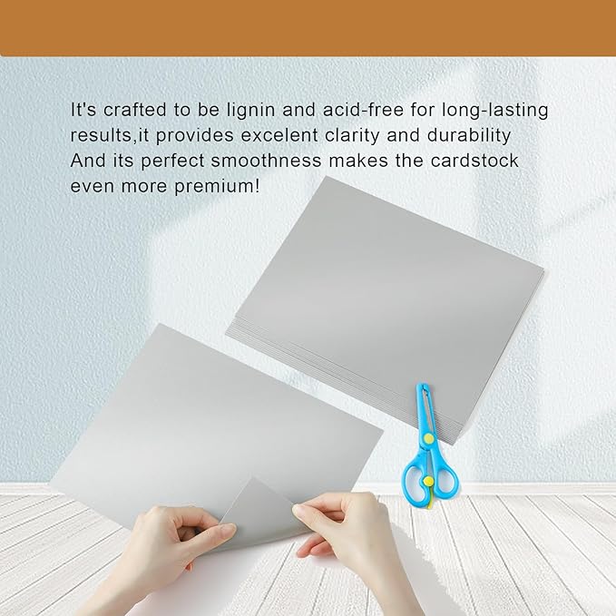 40 Sheets Grey Cardstock 8.5 x 11 Crafts Paper, 200gsm/75lb Premium Gray Card Stock Printer Paper for DIY Cards Making, Business Cards, Certificates, Wedding Invitations, School, Menus