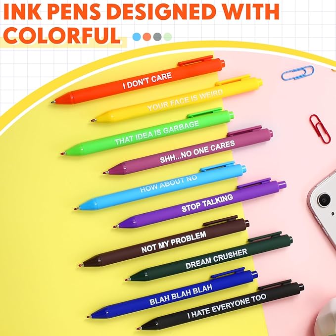 50 Pcs Gel Ink Pens Motivational Inspirational Quote Pen Retractable Rolling Ball Smooth Writing for Coworkers Supplies Office Home(Light Color,Negative)