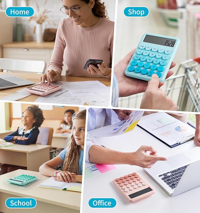 Calculator, Desk Calculators, Cute Blue Calculator, 12 Digit with Large LCD Display, Basic Standard Calculator, Big Button, Aesthetic Calculator, Mechanical Calculator for Office School